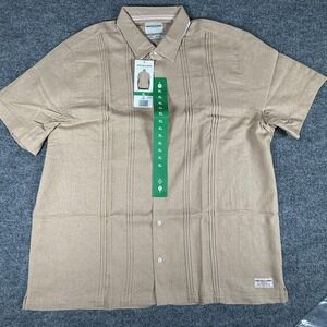 Scotch & Soda Shirt Mens XL Tan Linen Blend Short Sleeve Casual Button Up Woven